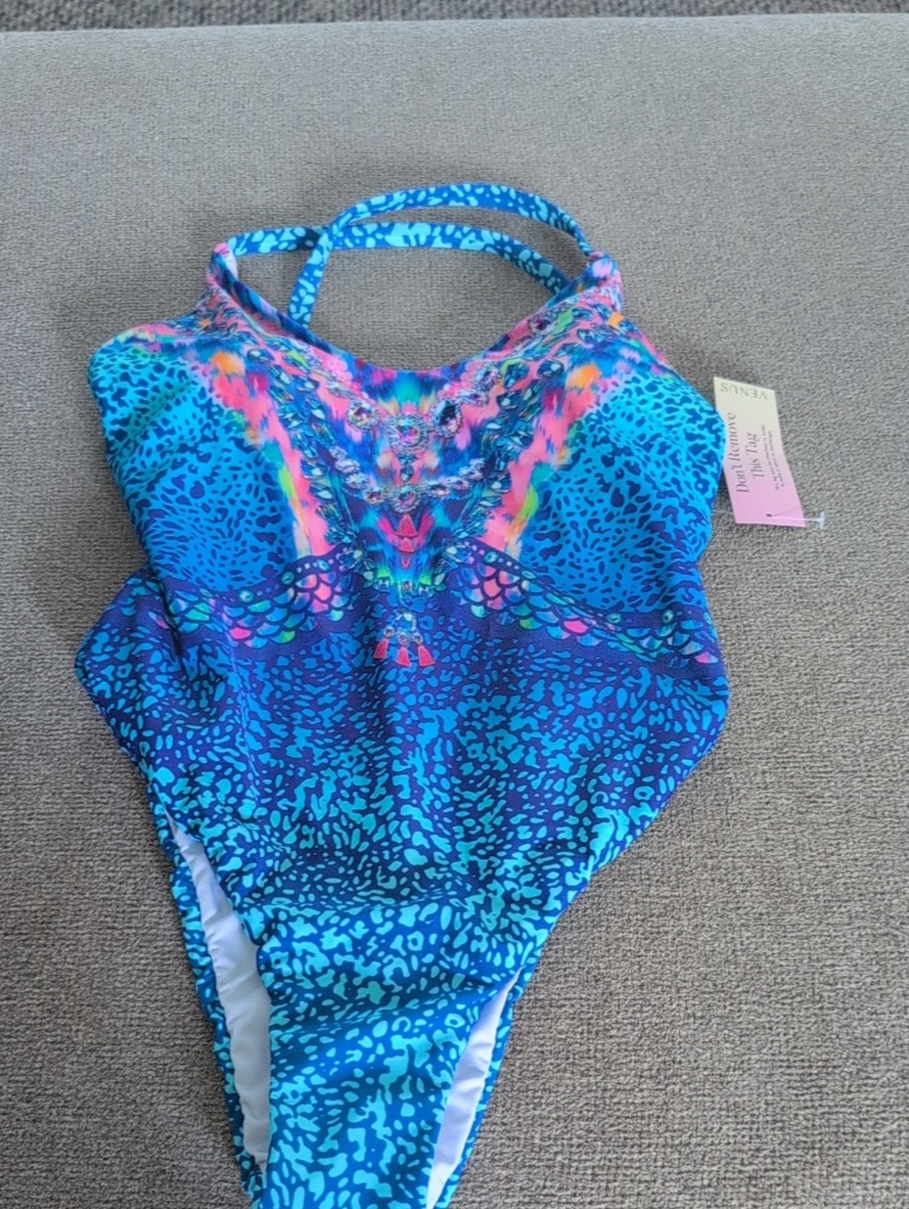 VENUS Teal and Navy Blue Patterned One-Piece Brand New